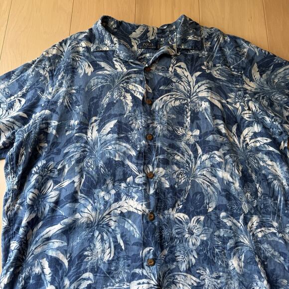 Polo Ralph Lauren Linen Shirt XLT Blue Tropical Vacation Party Summer RRL - Picture 3 of 8